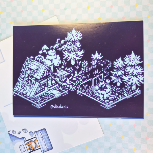 Print A6: Isometric 1-bit House in the Woods
