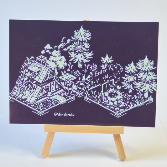 Print A6: Isometric 1-bit House in the Woods
